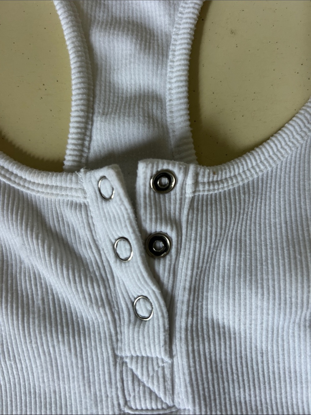 White Ribbed Racerback Snap-Front Tank Top - Picture 3 of 3